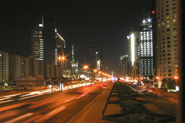 Dubai central Sheikh al zayed road by night, UAE.